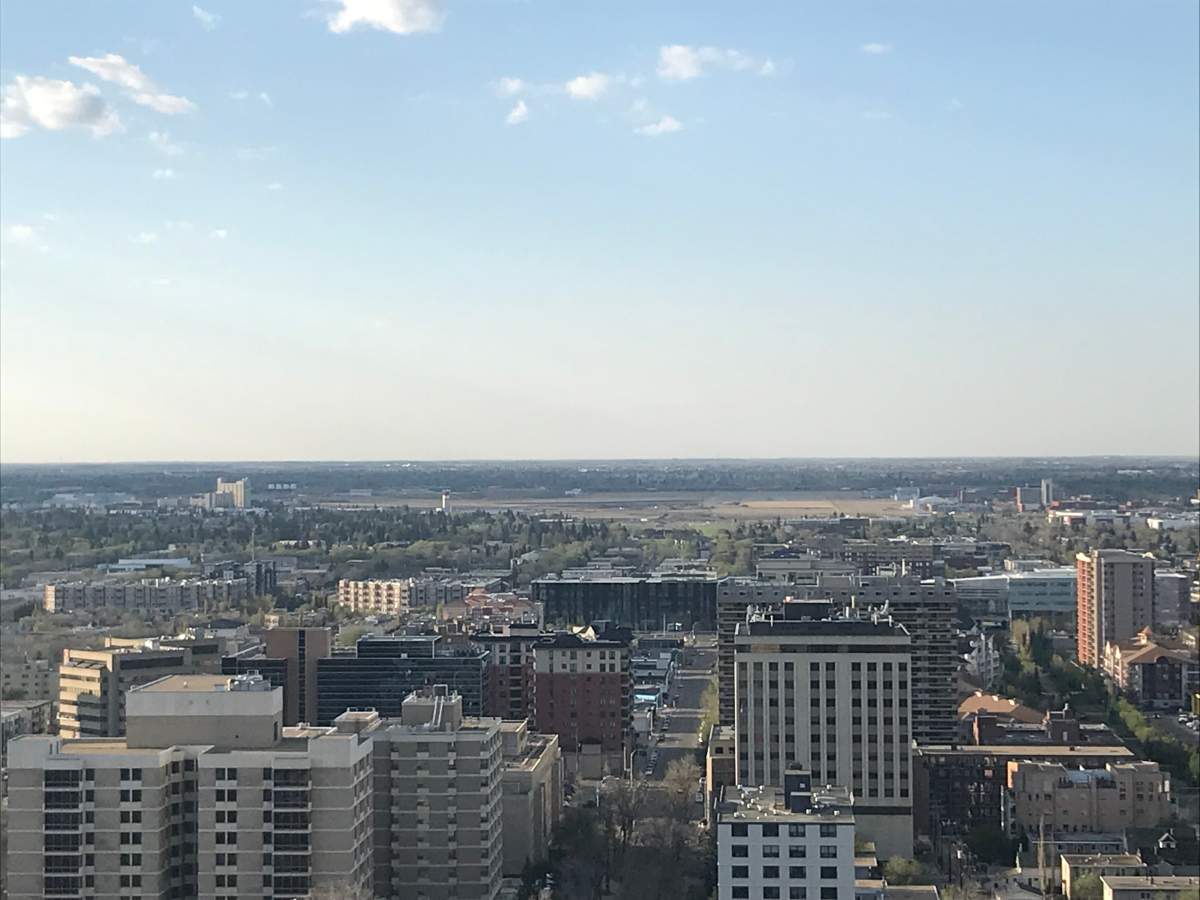 The site of the Blatchford airport lands, taken from downtown Edmonton in May 2018.