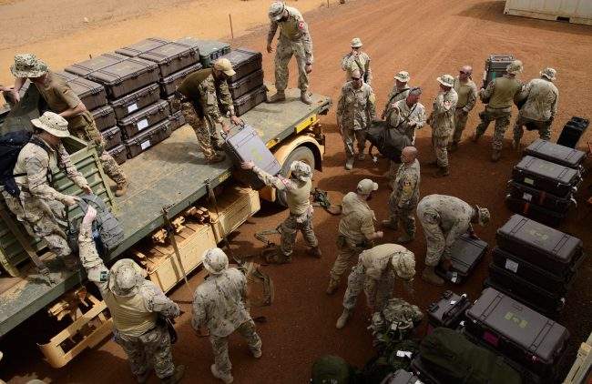 FILE - Canadian troops arrive to a UN base in Gao, Mali, June 25, 2018.