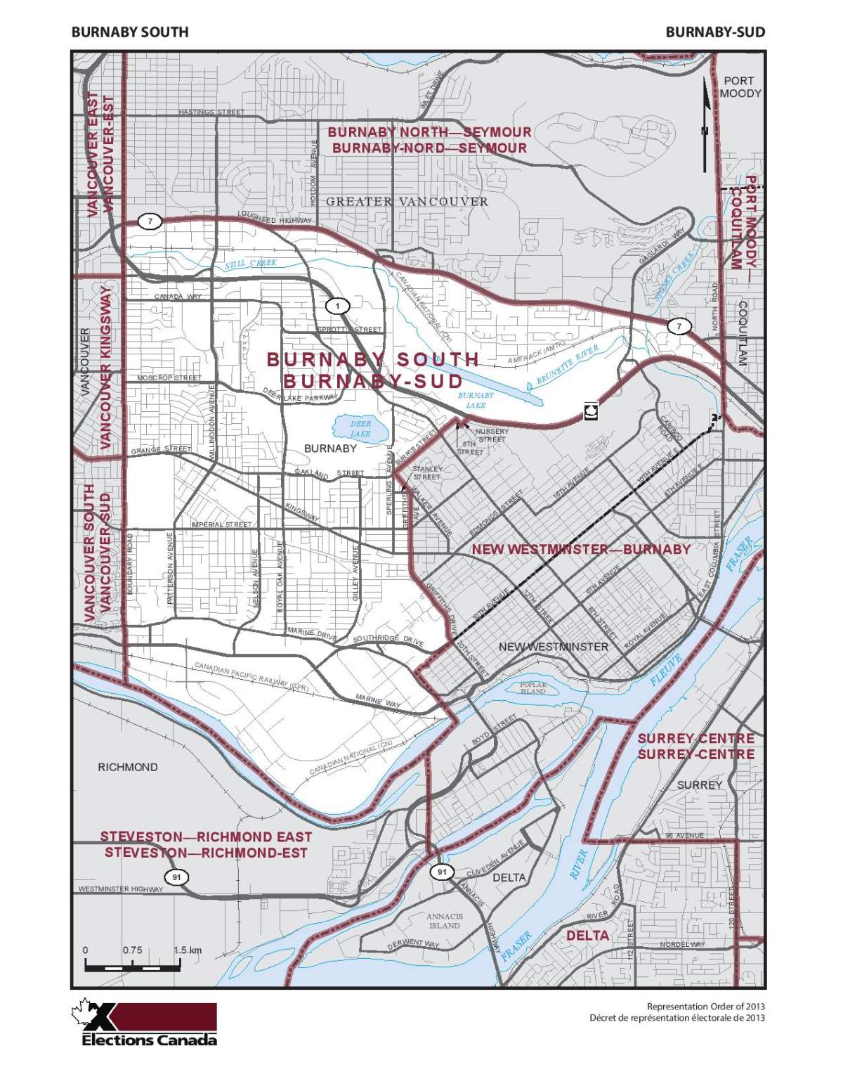 Map of the Burnaby South riding.