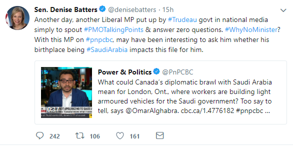 Conservative senator apologizing over ‘shameful’ tweet questioning Liberal MP’s Saudi Arabia ties - image
