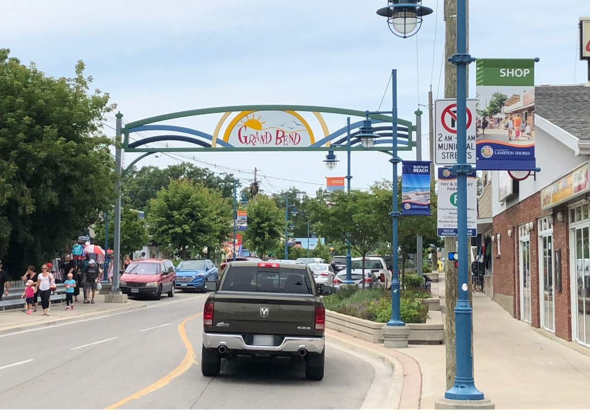 You will pass through the a colourful strip to reach the main beach in Grand Bend.