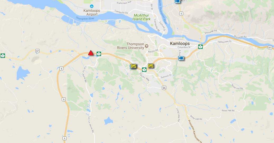 A detour is available to Motorists at Merritt via Highway 5A.