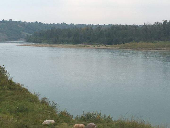 A sandbar appears in the North Saskatchewan River near the Fort Edmonton footbridge Wednesday, Aug. 28, 2018.