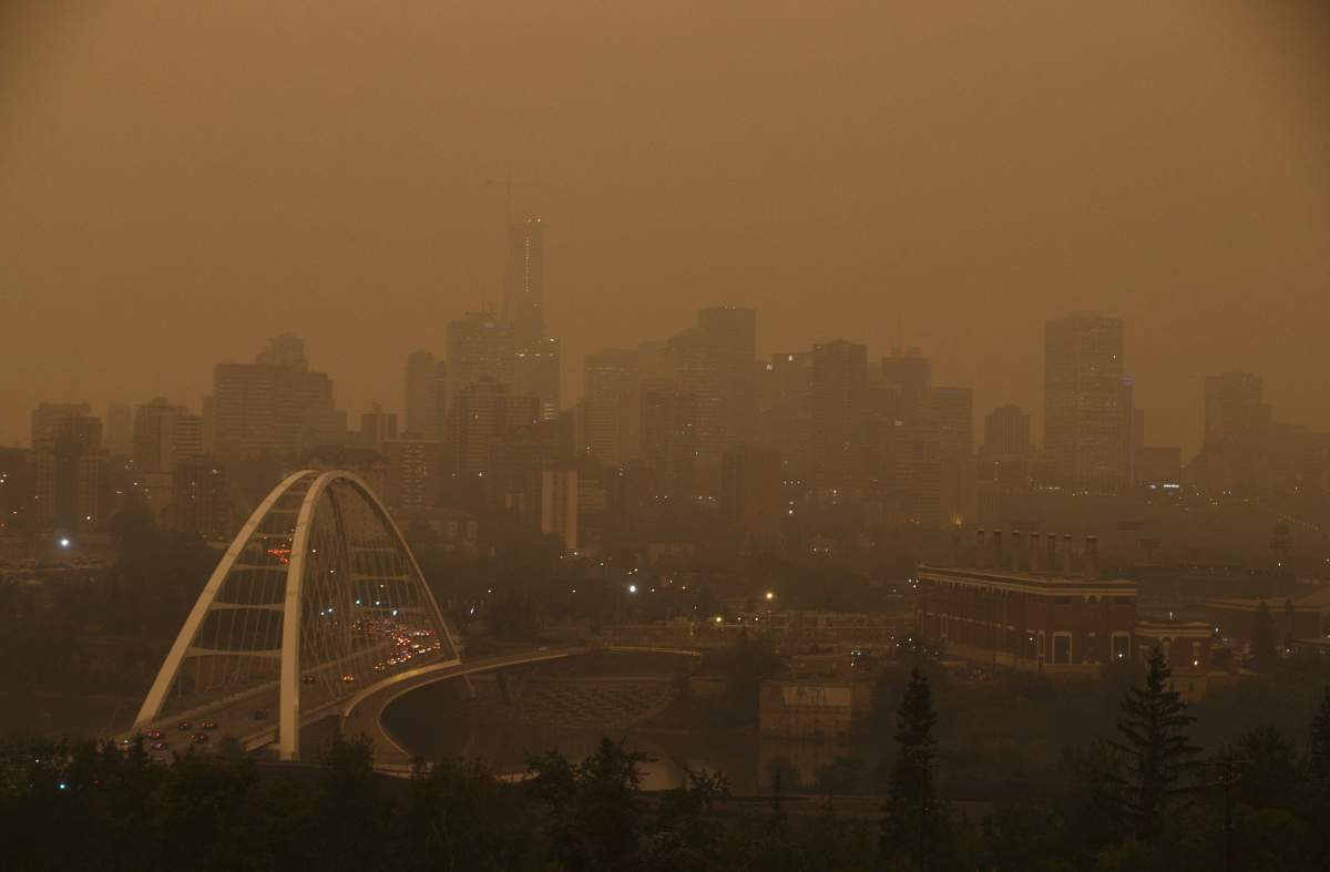 File photo of smoke from the B.C. wildfires over the city of Edmonton on Wednesday, August 15, 2018.