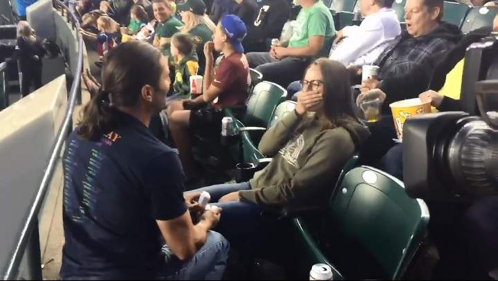 Shaun Fletcher proposed to Mallory Boone during the Edmonton Eskimos game on Aug. 18, 2018.