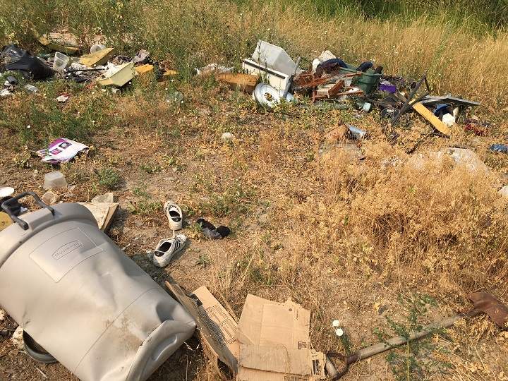 A small pile of refuse found near a homeless shelter near McCurdy Road and Highway 97 in Kelowna.