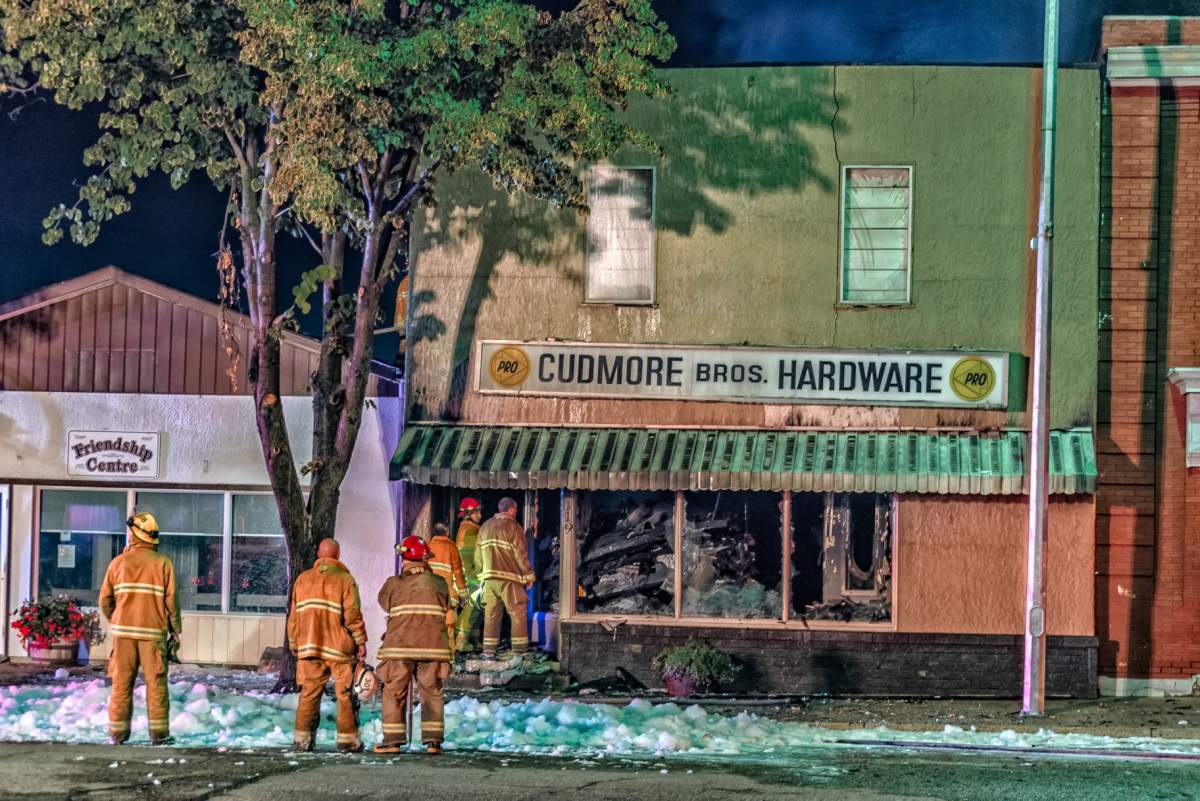 Cudmore Brothers Hardware store destroyed by the blaze.