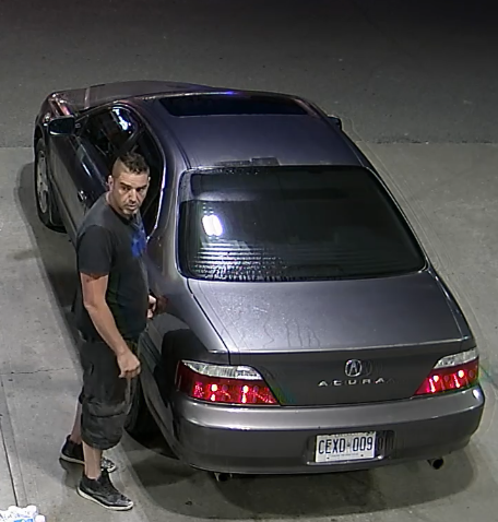 Police are searching for a man (above) in connection with a gas theft from an Esso gas station on Mapleview Drive East in Barrie.