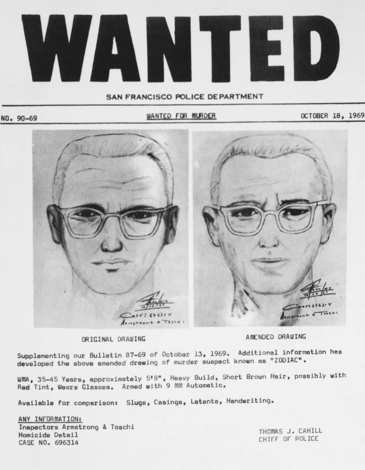 (Original Caption) San Francisco: San Francisco police circulated this composite of the Bay Area’s “Zodiac” killer.