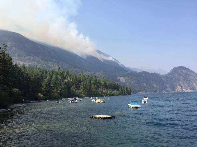 Grouse Creek wildfire as seen from D'Arcy on Anderson Lake, BC,, Aug, 22, 2018. 