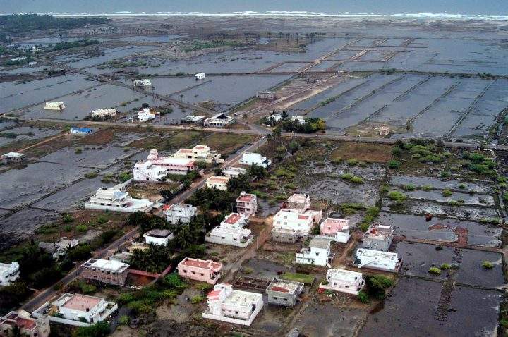An aerial view of Nagappattinam inundated by water due to tsunamis, in the southern Indian state of Tamil Nadu, Thursday, Dec. 30, 2004.