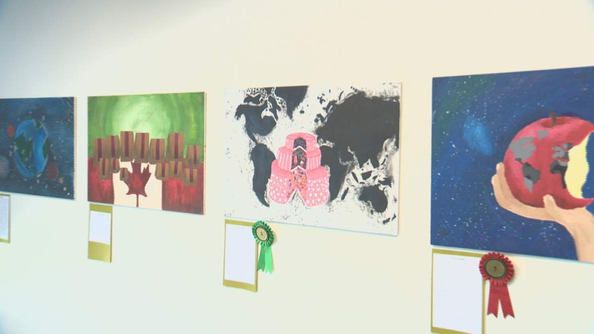 A gallery filled with students work is now being displayed at the Crossings Branch library, the art was created as part of the Lethbridge Interfaith Foodbanks annual art competition .