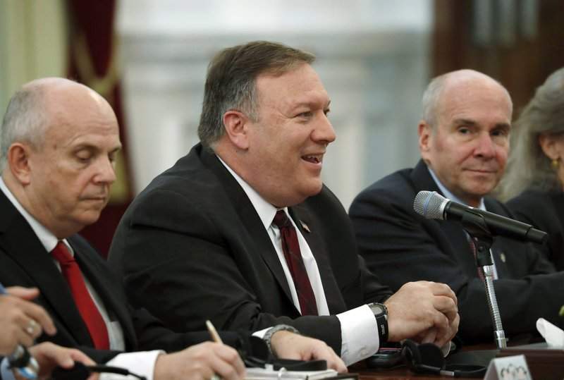 Mike Pompeo U.S. Secretary of State Mike Pompeo, center, talks with Indonesian President Joko Widodo, unseen, during their meeting at Merdeka palace in Jakarta, Indonesia, Sunday, Aug. 5, 2018.