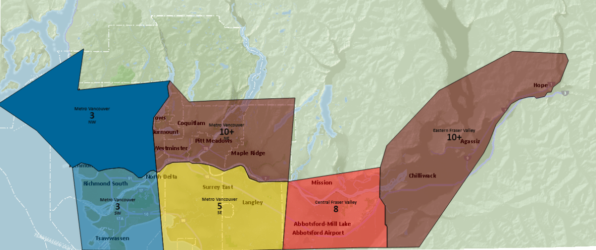 Air Quality Health Index readings in Metro Vancouver on Sunday, Aug. 19.