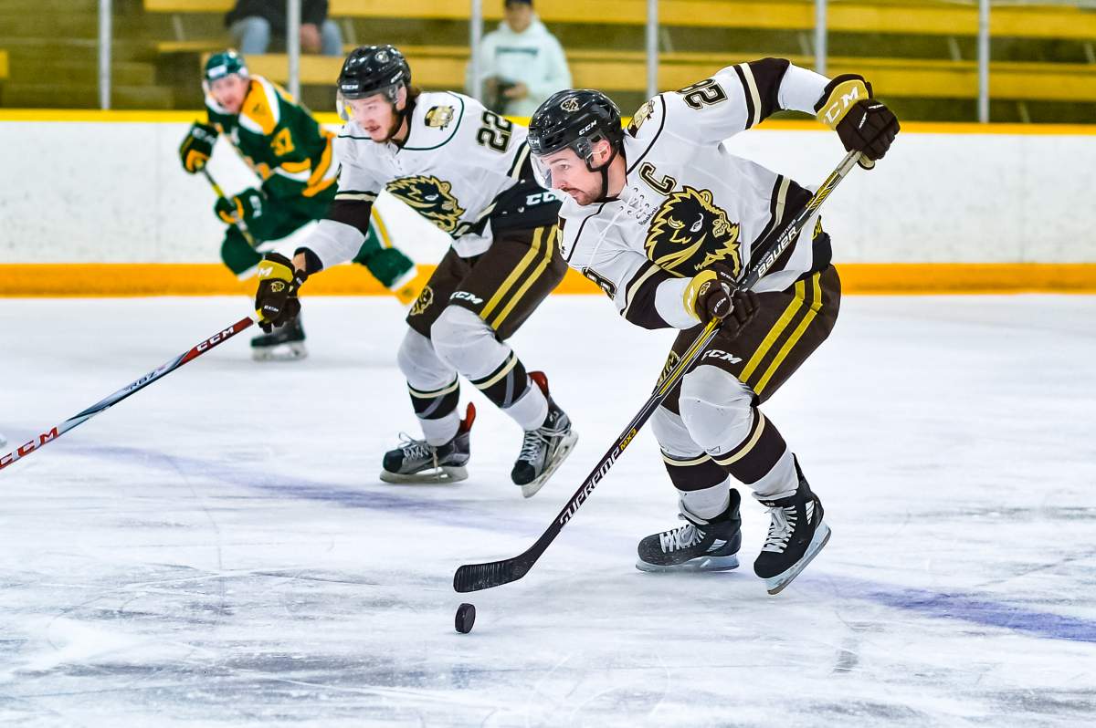 Manitoba Bisons captain Brett Stovin (28) in game action in January.