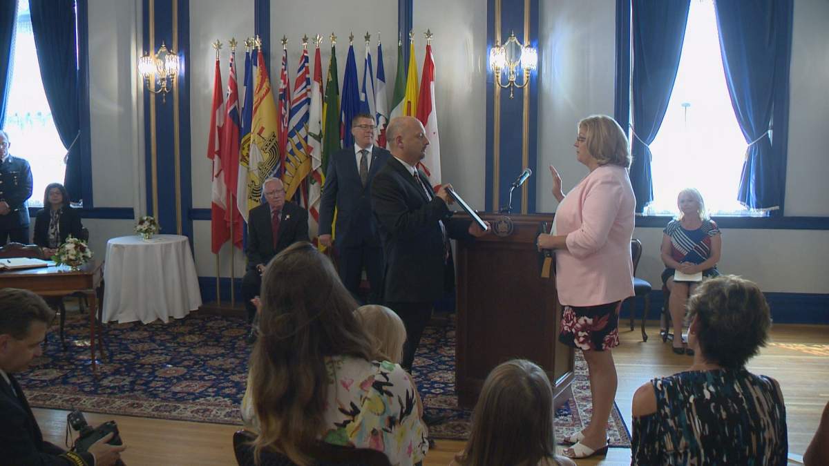 Lori Carr is sworn in as Minister of Highways and Infrastructure.