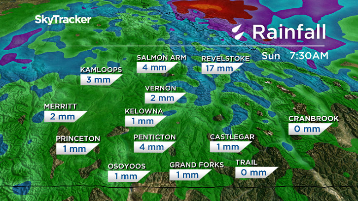 Rainfall totals as of Sunday morning.