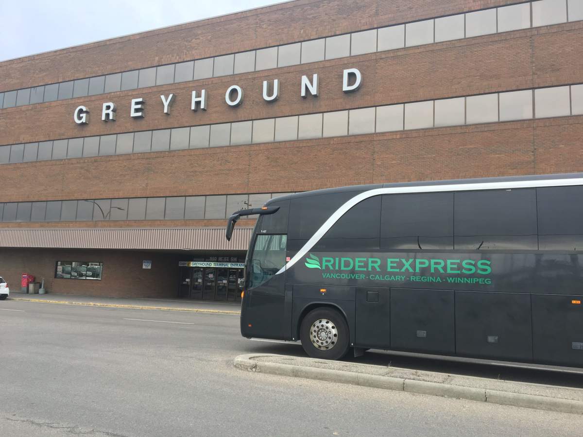 A Rider Express bus sits at the soon-to-be-empty Greyhound bus terminal in Calgary on Wednesday, Oct. 24.