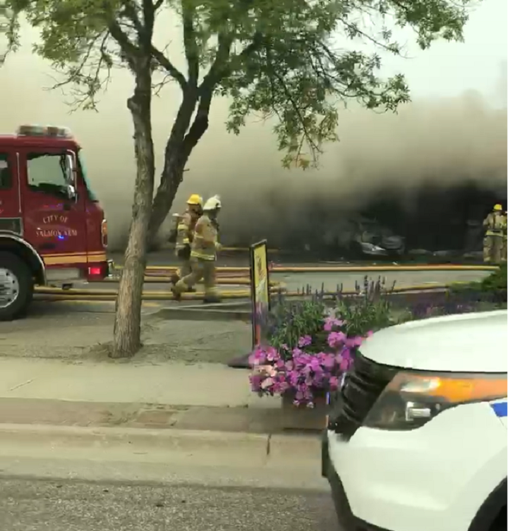 Thick smoke pours from the 7-Eleven store in Salmon Arm.