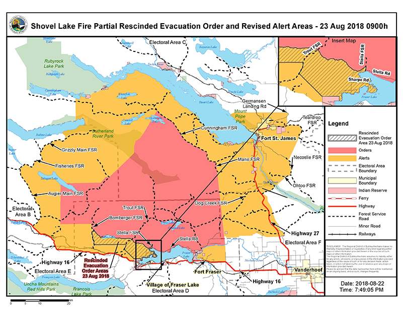 Parts of an evacuation order related to the Shovel Lake wildfire have been downgraded to an evacuation alert.