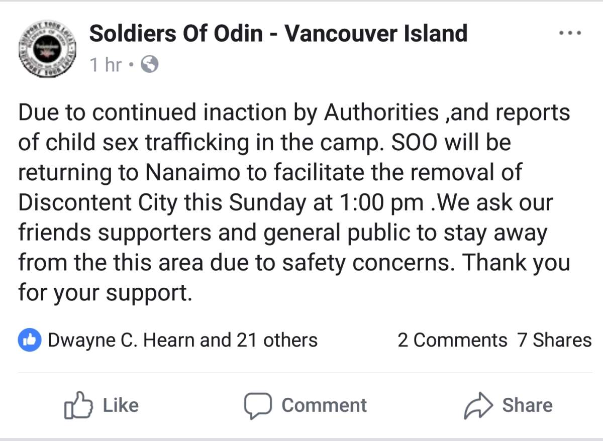 Nanaimo tent city rally draws supporters, foes, but Soldiers of Odin a no-show - image