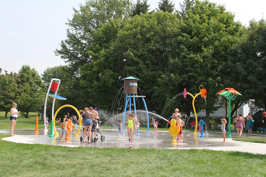 The Homer Barrett Park Splash Pad is located at 43 Centennial Avenue in Elmvale.