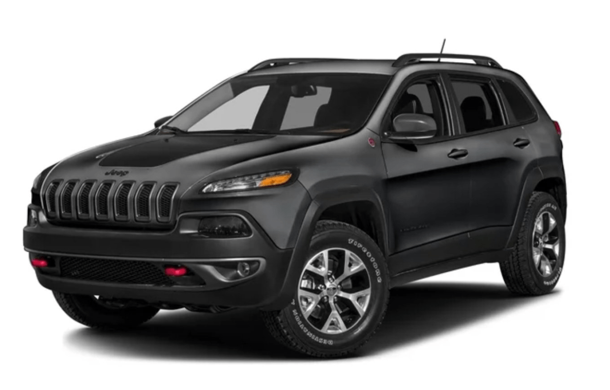 A black Jeep Cherokee Trailhawk.