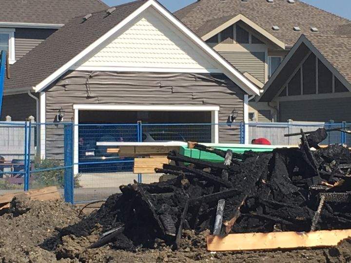 A house under construction on Veterans Way in northwest Edmonton was damaged by a fire on August 6, 2018.