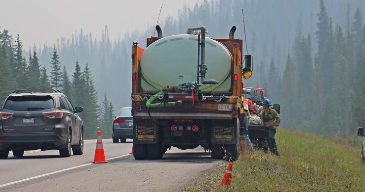 Crews working on Wardle wildfire along Highway 93 South, August 17, 2018.