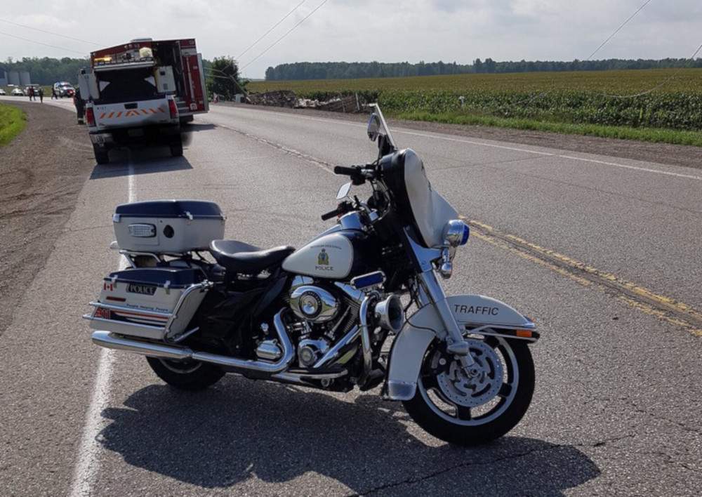 A Waterloo police bike parked on the road near the scene of Tuesday's accident.
