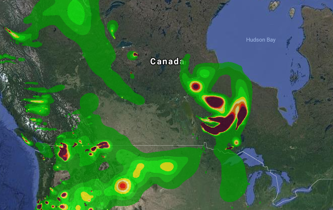 Modelling of what wildfire smoke could look like on Aug. 25 at 8 p.m.