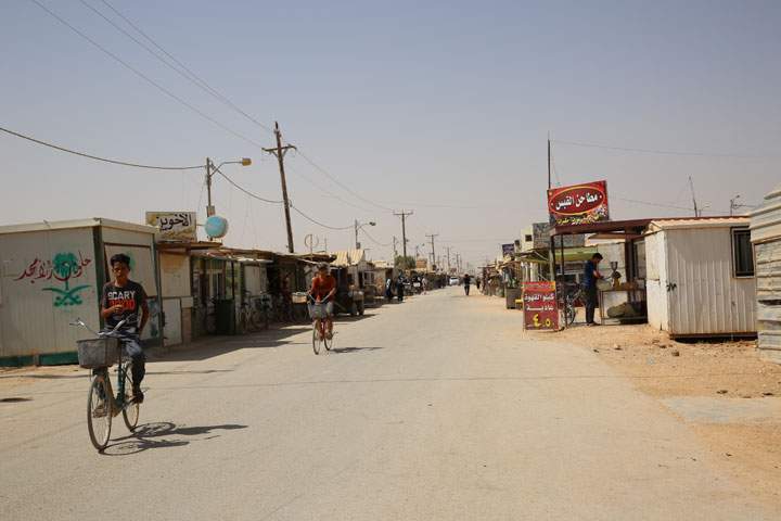 A view down the “Champs Elysees” shopping street in Zaatari Refugee Camp in Jordan.