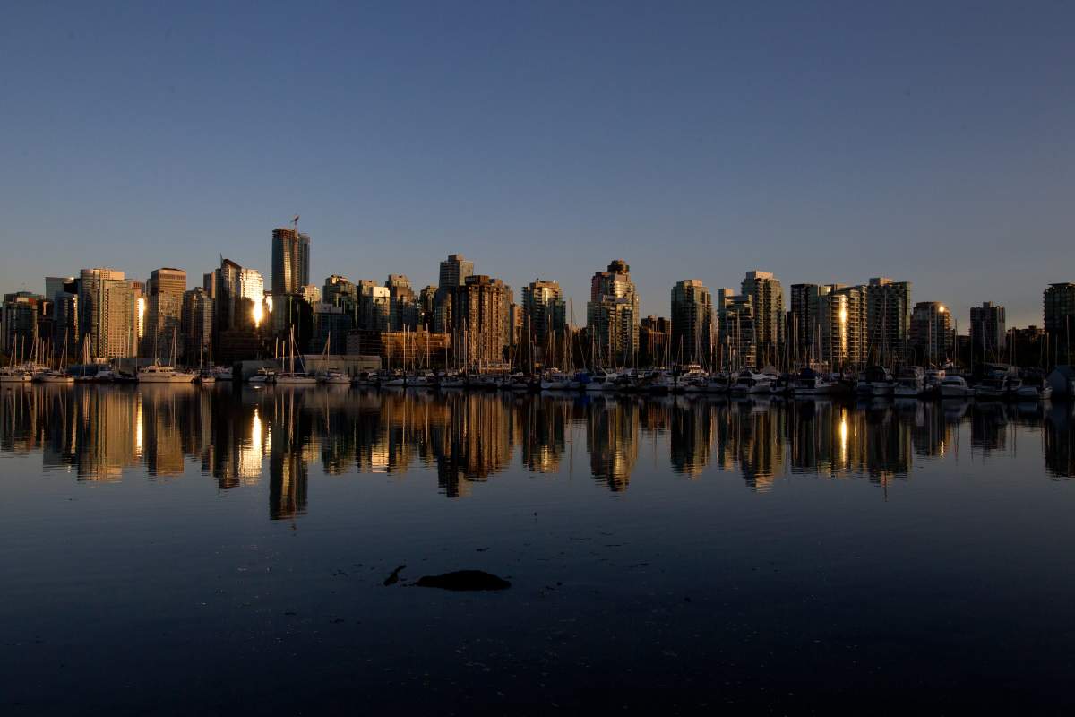 Downtown Vancouver B.C., seen from Stanley Park during sunset on Thursday, May 7, 2015.