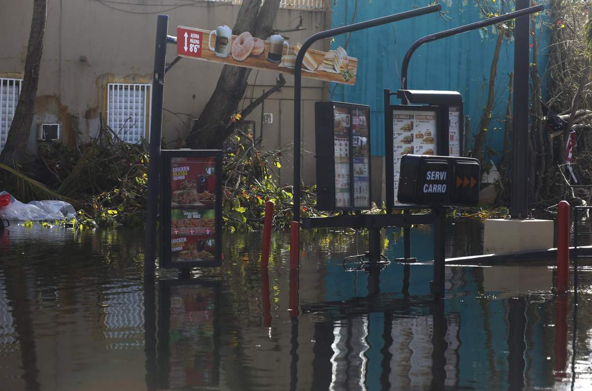 General view of a flooded street in the aftermath of Hurricane Maria, in San Juan, Puerto Rico, on Sept. 23, 2017.