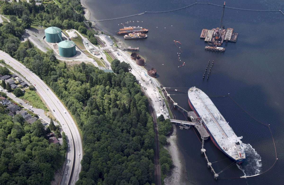 A aerial view of Kinder Morgan's Trans Mountain marine terminal, in Burnaby, B.C., is shown on Tuesday, May 29, 2018.