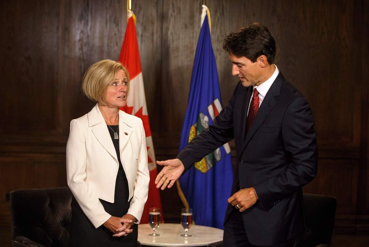 Prime Minister Justin Trudeau and Alberta Premier Rachel Notley meet in Edmonton Alta, on Wednesday September 5, 2018.THE CANADIAN PRESS/Jason Franson