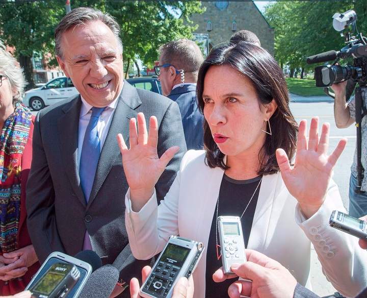 In this file photo, Coalition Avenir Québec Leader François Legault and Montreal Mayor Valérie Plante speak to the media after their meeting Friday, September 7, 2018 in Montreal.