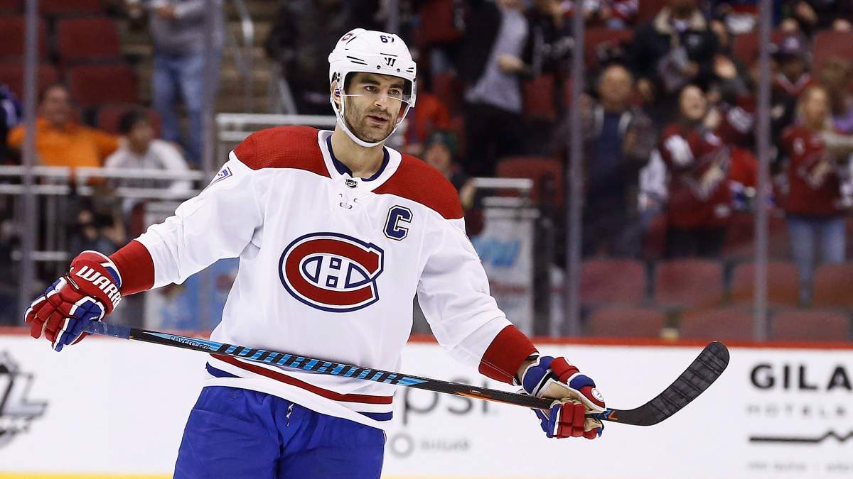 FILE – In this Thursday, Feb. 15, 2018, file photo, Montreal Canadiens left wing Max Pacioretty (67) pauses on the ice during the second period of an NHL hockey game against the Arizona Coyotes in Glendale, Ariz.
