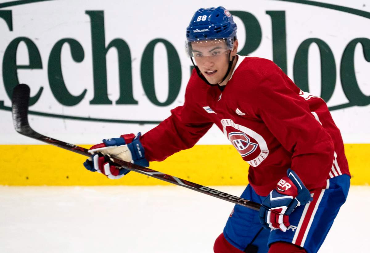 Montreal Canadiens Nick Suzuki skates during a practice in Brossard, Que. on Friday, September 14, 2018 . THE CANADIAN PRESS/Paul Chiasson.