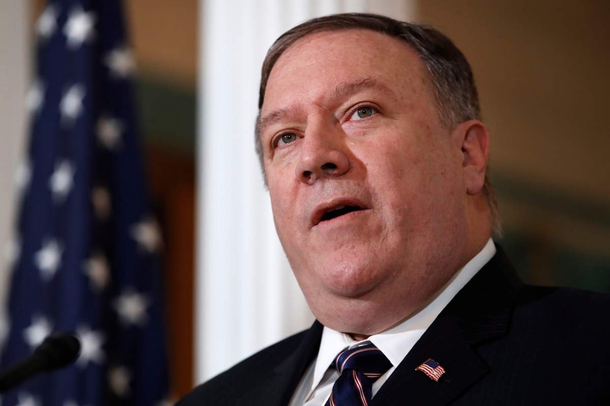 Secretary of State Mike Pompeo speaks about refugees as he makes a statement to the media Monday, Sept. 17, 2018, at the State Department in Washington.