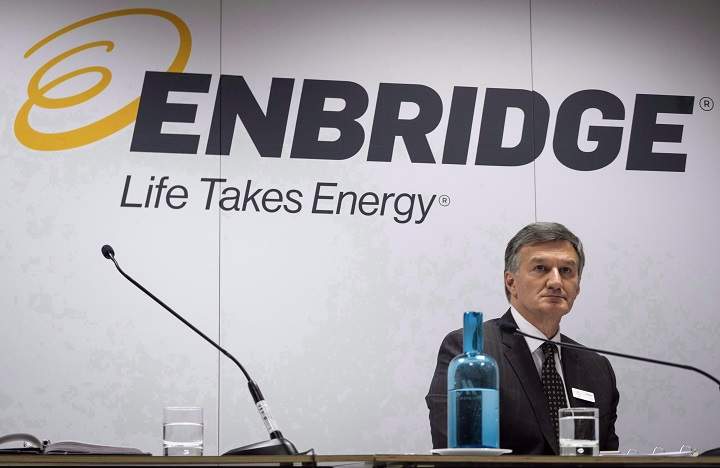 Enbridge president and CEO Al Monaco waits to address the company's annual meeting in Calgary, Wednesday, May 9, 2018. 