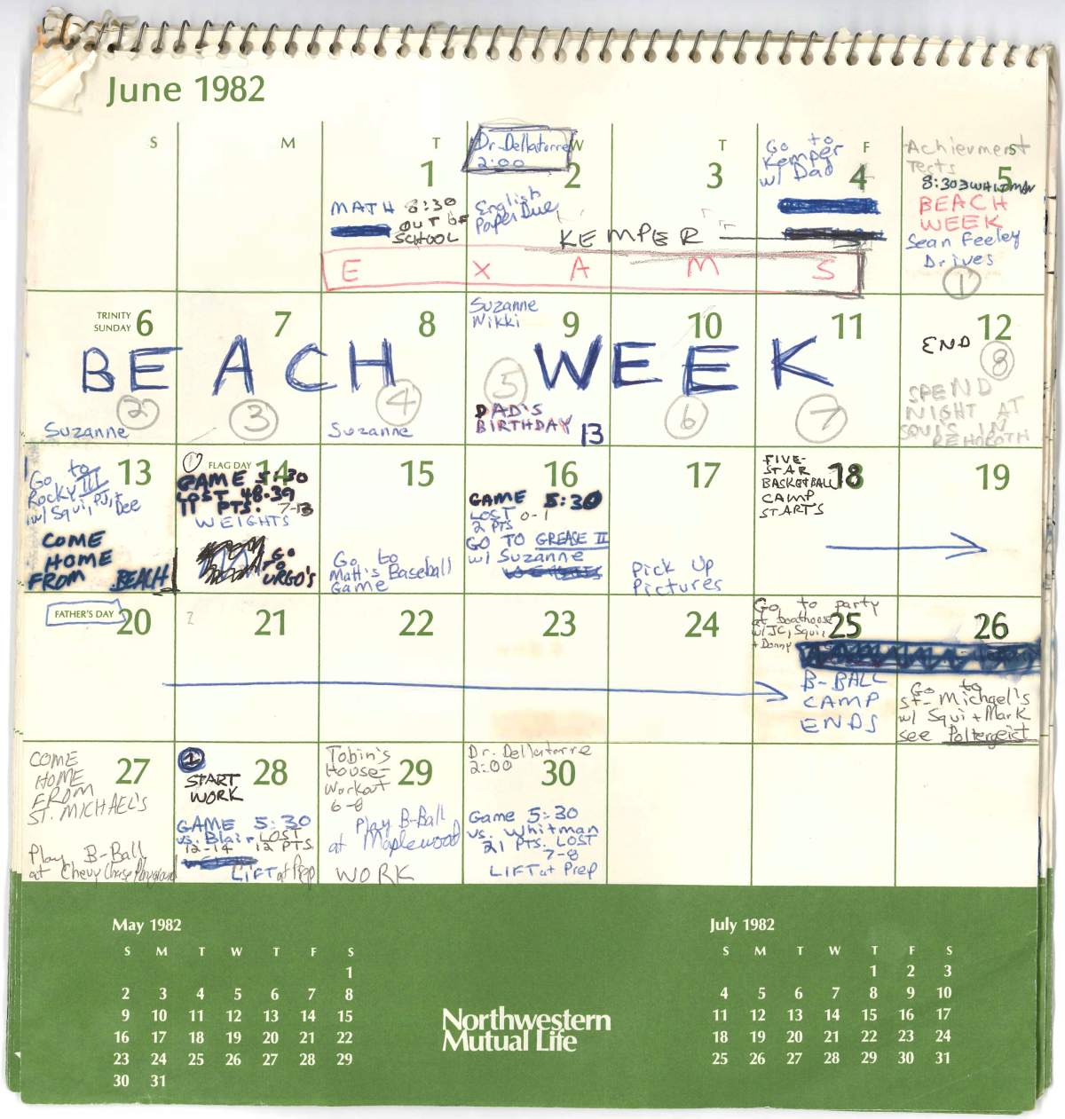 This image released by the Senate Judiciary Committee, Wednesday, Sept. 26, 2018 in Washington, shows Supreme Court nominee Judge Brett Kavanaugh’s calendar, from the Summer of 1982. 