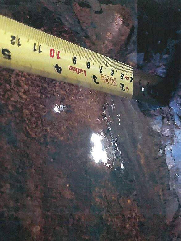 A picture of the hole in the hull of the CSS Acadia discovered in May 2018.