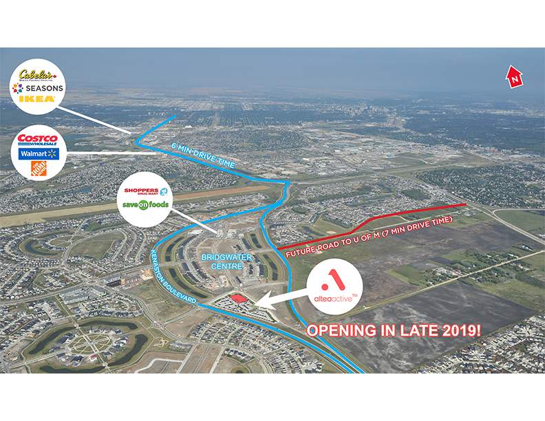 A map of the planned Altea Active Club in Winnipeg’s Bridgwater neighbourhood.