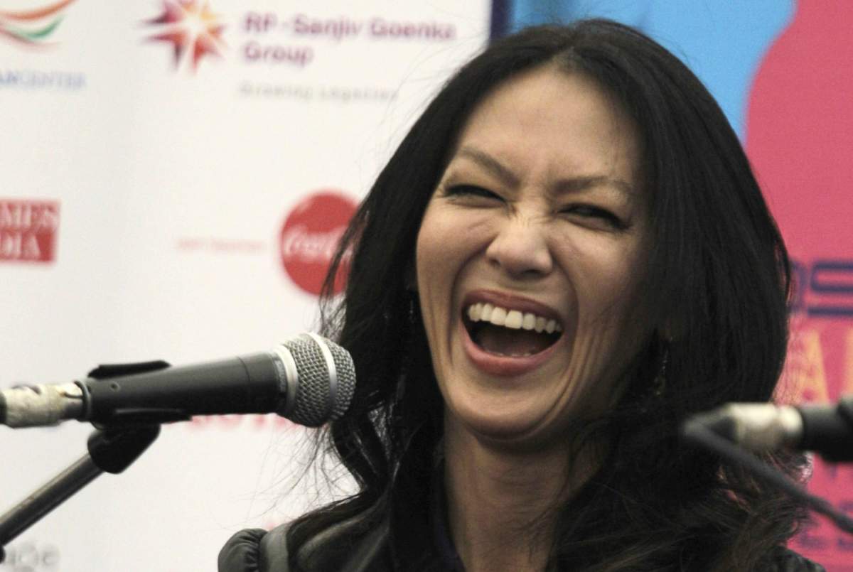 U.S. author Amy Chua laughs as she talks about her book “Tiger Mother” at the Jaipur Literature Festival in Jaipur, in the western Indian state of Rajasthan, India, Saturday, Jan. 21, 2012.