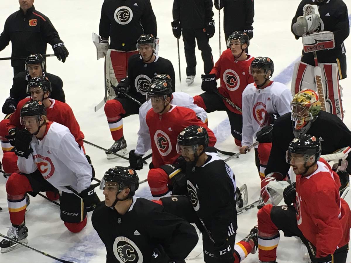 Calgary Flames rookies practice at the Stampede Corral in Calgary. Sept. 7, 2018.