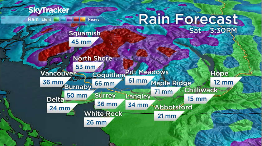 Forecast rainfall amounts through Saturday.