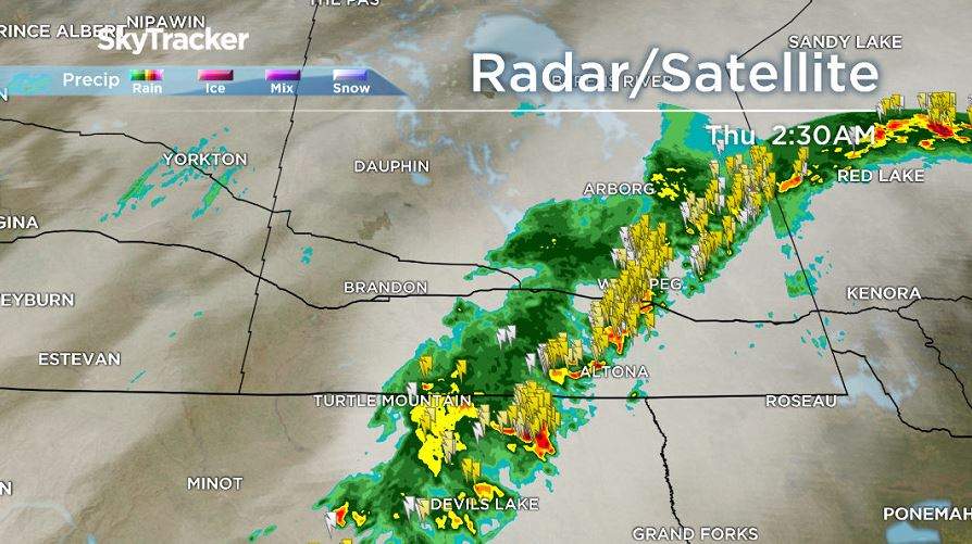 Satellite/radar image of thunderstorm activity September 13, 2018.