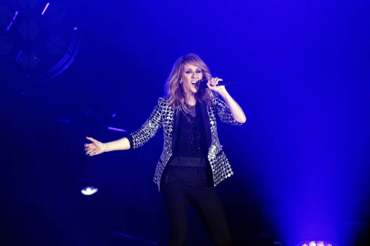 Celine Dion performs on stage at Stade Pierre Mauroy on July 1, 2017, in Lille, France.