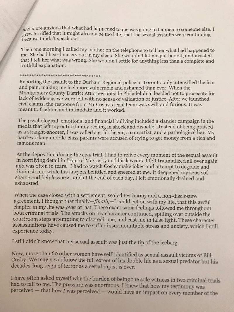 Read Andrea Constand’s emotional victim-impact statement about Bill Cosby - image